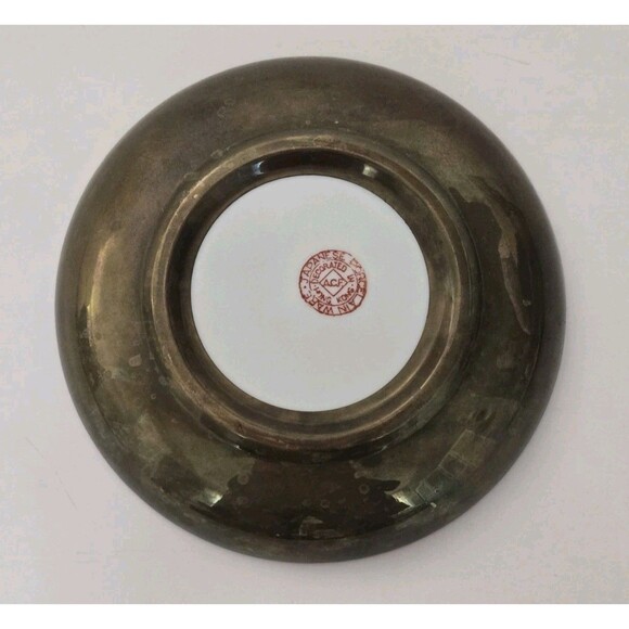 Vintage Japanese ACF Hand Painted Floral Porcelain Ware Brass Trinket Bowl Dish - Picture 3 of 5